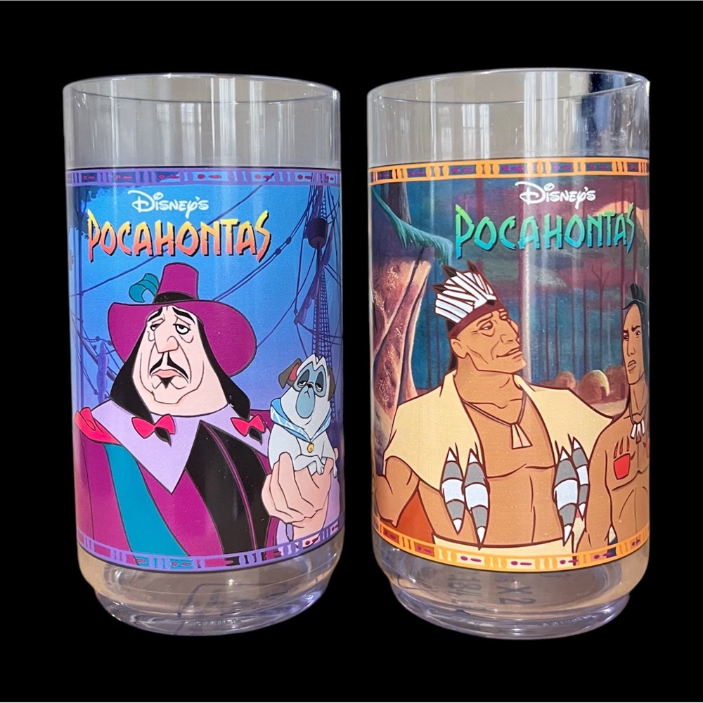Disney Burger King Pocahontas Promotional Souvenir Plastic Glasses 1990s